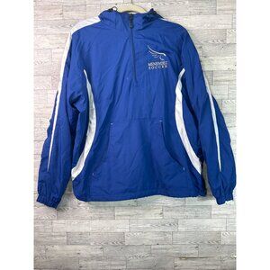 Port Authority Sport Tek Men’s Full Zip Blue Jacket White Stripes‎ size L soccer